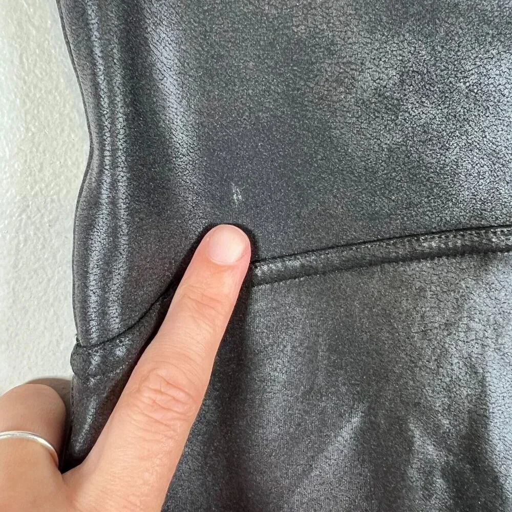 Spanx Faux Leather Leggings Size Large Black High Rise Slimming Shaping Stretch - Picture 8 of 10
